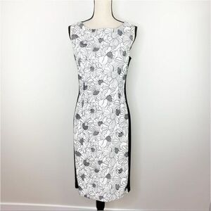 Rickie Freeman for Teri Jon B/W Embroidered Faux Leather Sheath Dress 10‎